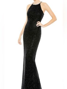 New with tags: Mac Duggal Halter style Black Fully Beaded Maxi Gown